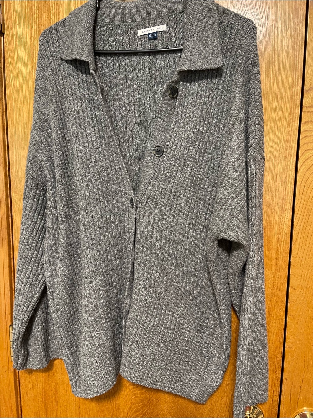 American Eagle Outfitters Charcoal Ribbed Button-Up Cardigan